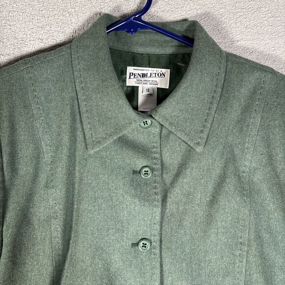 VNTG Pendleton Structured Jacket Women Size 12 Full Button Green Virgin Wool USA - Picture 5 of 14